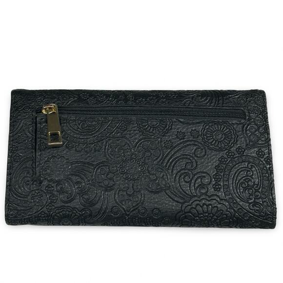 Stone Mountain Tooled Leather Wallet Paisley Checkbook Floral Embossed Clutch - Picture 2 of 8